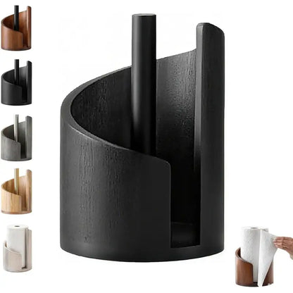 One-Hand Paper Towel Holder: Mango Wood Base & Iron Stand for Jumbo Rolls (Gray) - Take Fire