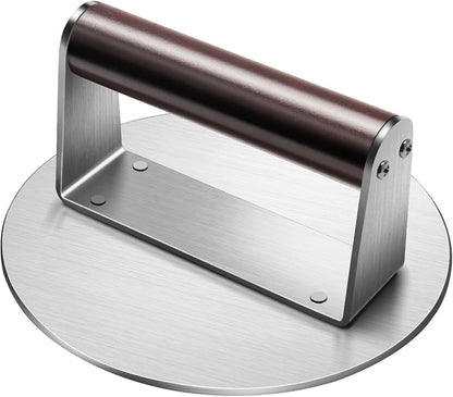 Extra Large Stainless Steel Burger Press: 2.5lb Heavy Duty Smasher with Wood Handle for Grills.
