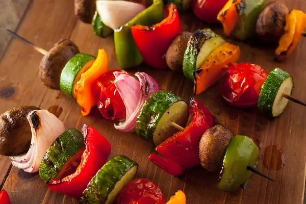 Roasted Veggie Skewers by the Firelight