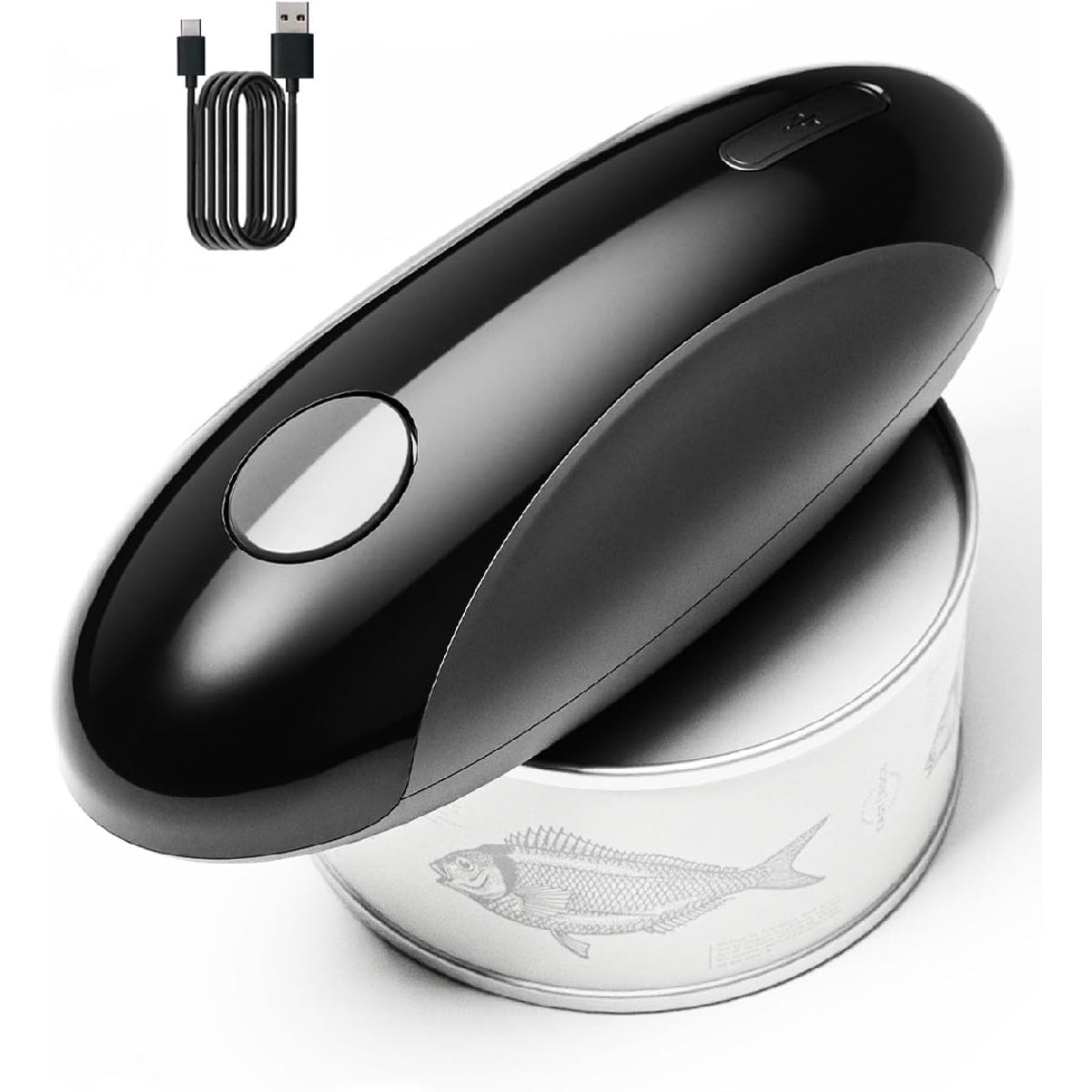 Rechargeable Electric Can Opener: Hands-Free with Magnet & Smooth Edge for Seniors (Black/Grey)