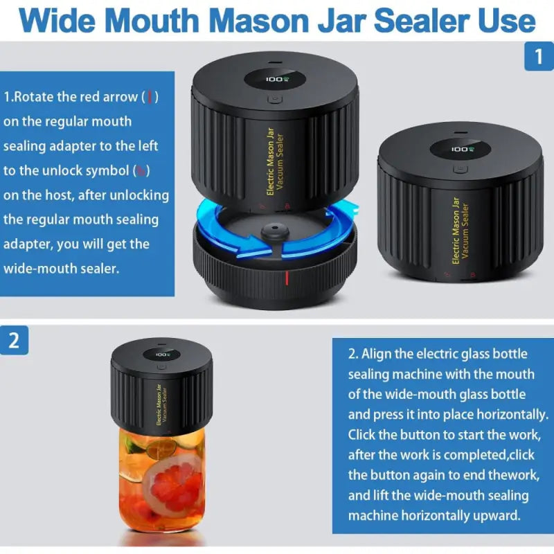 Automatic Jar Sealer Kit: One-Touch Vacuum Sealing for Wide/Regular Mouth Mason Jars - Take Fire