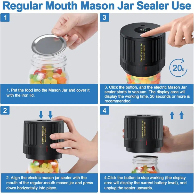 Automatic Jar Sealer Kit: One-Touch Vacuum Sealing for Wide/Regular Mouth Mason Jars - Take Fire
