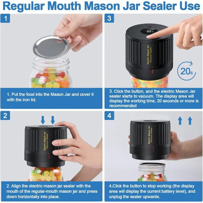 Automatic Jar Sealer Kit: One-Touch Vacuum Sealing for Wide/Regular Mouth Mason Jars - Take Fire