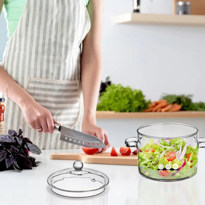 Transparent Saucepan: 1900ml Borosilicate Pot with Lid for Stovetop Cooking & Display - Take Fire