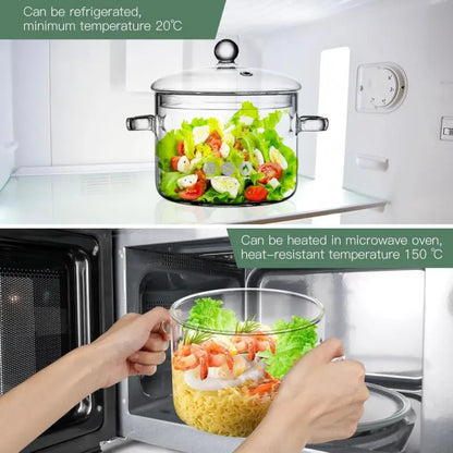 Transparent Saucepan: 1900ml Borosilicate Pot with Lid for Stovetop Cooking & Display - Take Fire