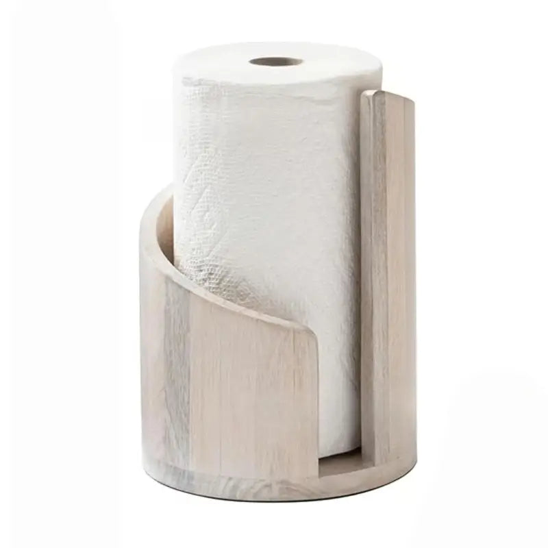 Mango Wood Paper Towel Holder: Iron Stand with One-Hand Tearing for Jumbo Rolls (Gray) - Take Fire