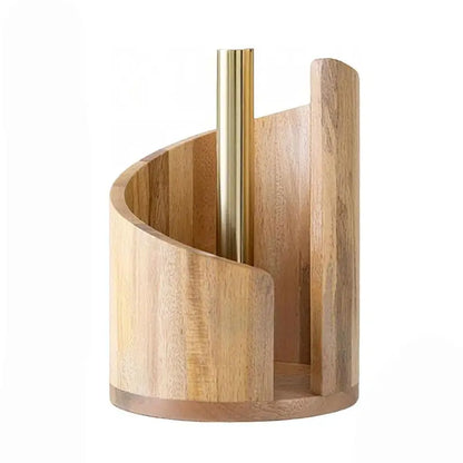 Mango Wood Paper Towel Holder: Iron Stand with One-Hand Tearing for Jumbo Rolls (Gray) - Take Fire