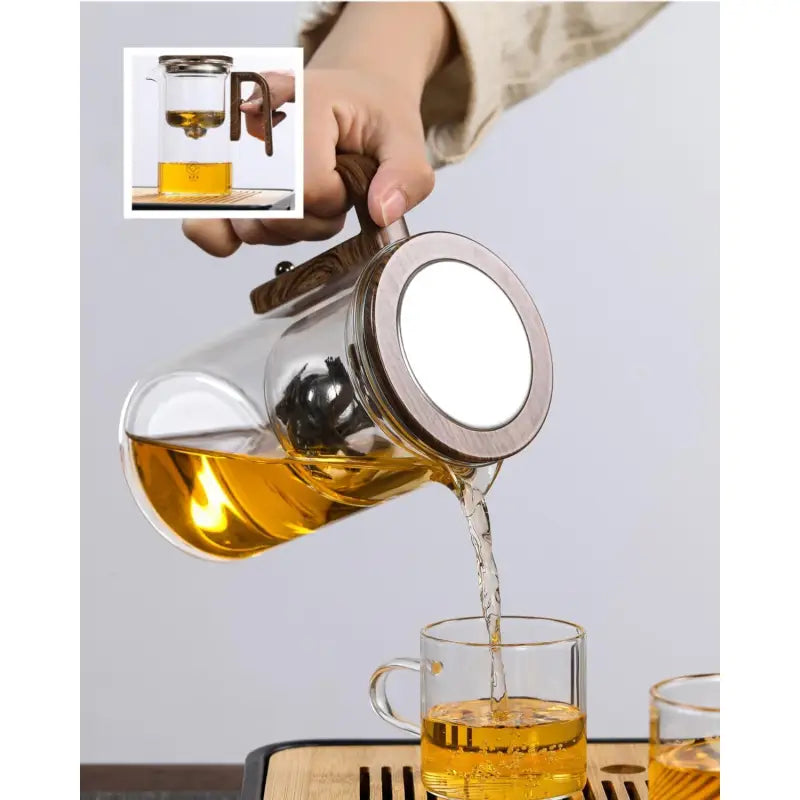 Magic Glass Teapot 600ml: Push-Control Lid with Strainer for Home & Office Use - Take Fire
