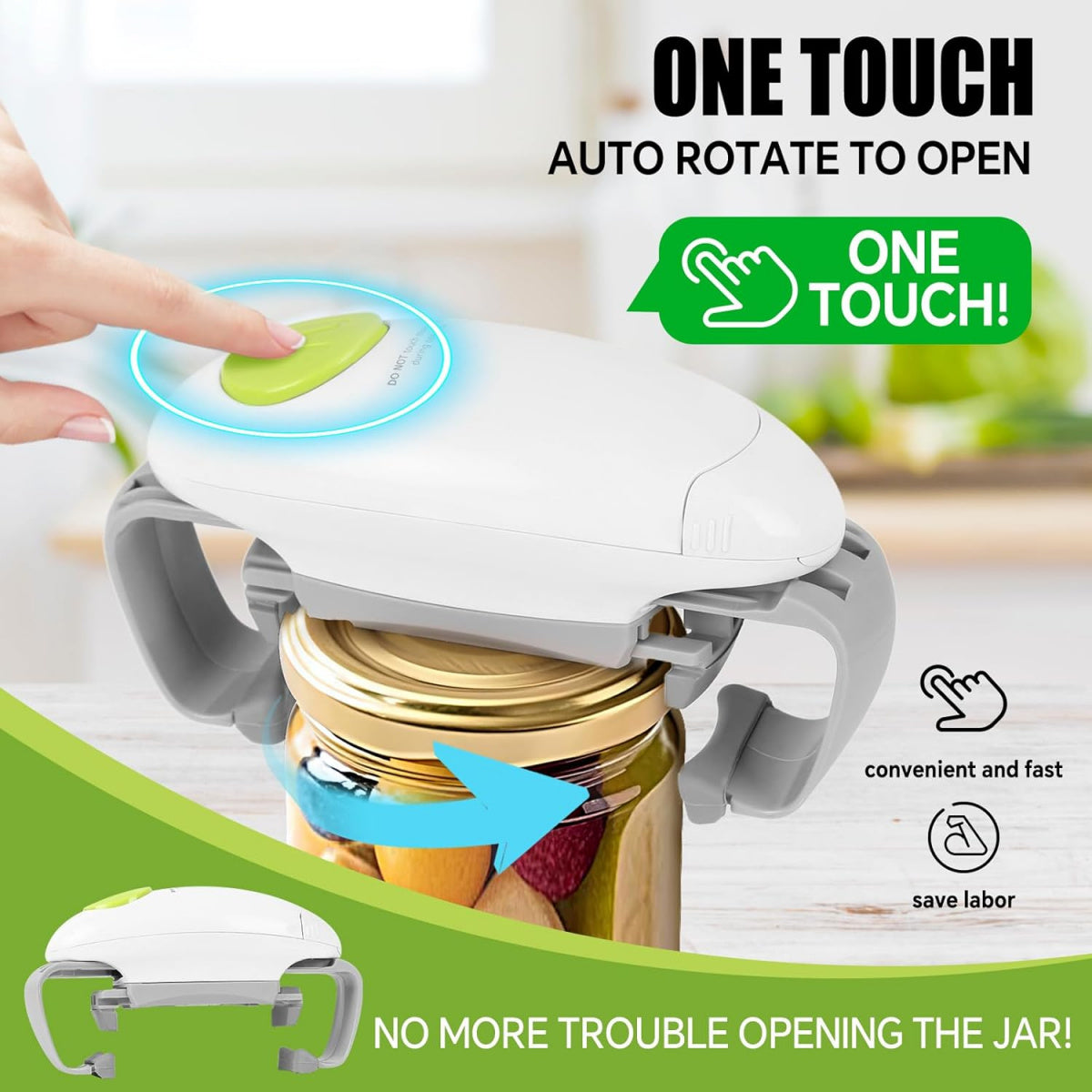 Automatic Jar Opener: One-Button Design for Seniors & Weak Hands, Fits Most Lids