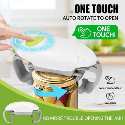Automatic Jar Opener: One-Button Design for Seniors & Weak Hands, Fits Most Lids