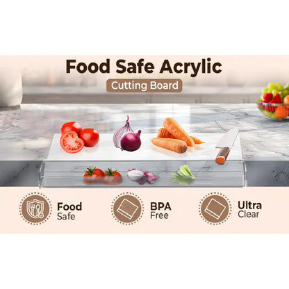Acrylic Cutting Board with Scrap Bin: Non-Slip Design & Counter Lip (17"x13.2") - Take Fire