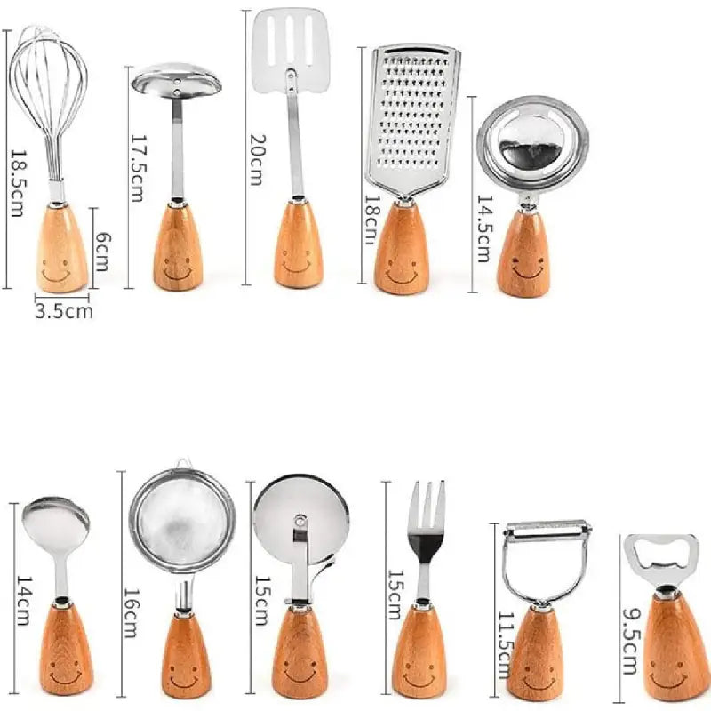 Innovative Utensil Set with Ergonomic Wooden Handles for Stainless Steel Kitchen