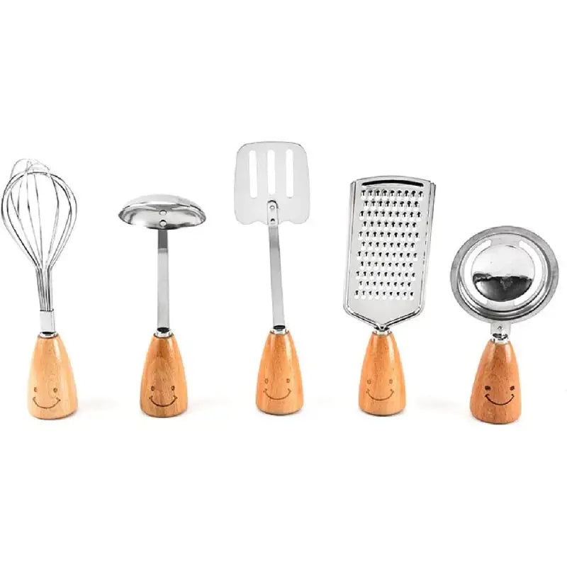 Innovative Utensil Set with Ergonomic Wooden Handles for Stainless Steel Kitchen