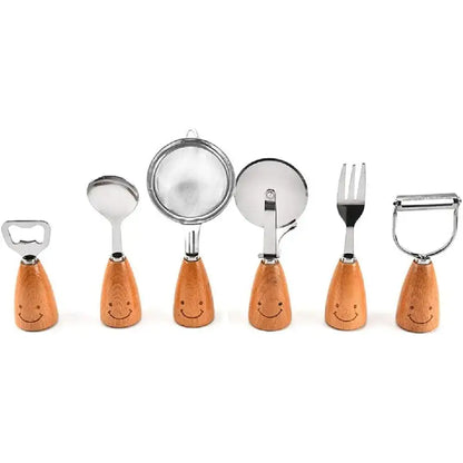 Innovative Utensil Set with Ergonomic Wooden Handles for Stainless Steel Kitchen
