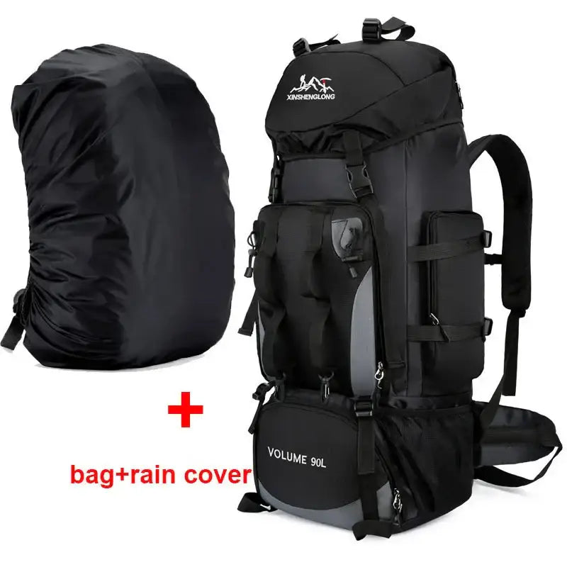 Large Capacity Waterproof Hiking Backpack - Black ad cover - 背包