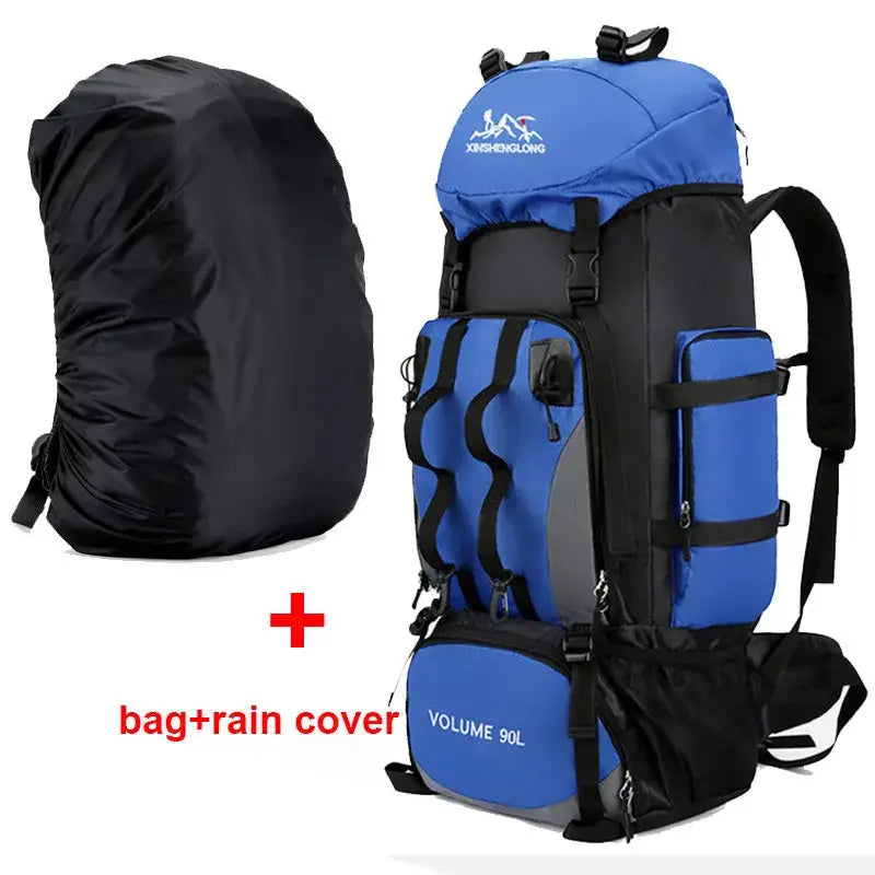 Large Capacity Waterproof Hiking Backpack - Blue ad cover - 背包