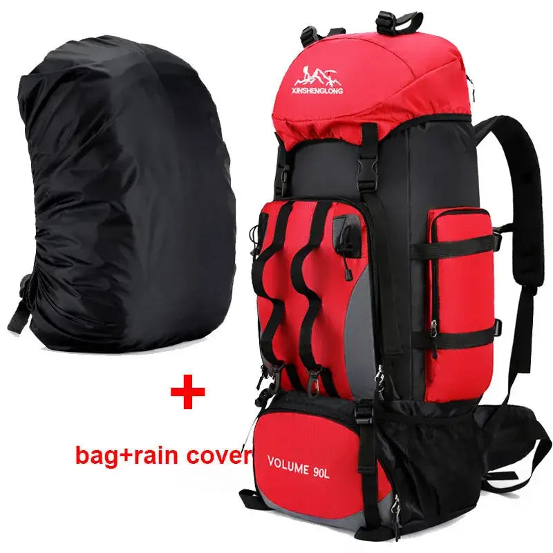 Large Capacity Waterproof Hiking Backpack - Red ad cover - 背包
