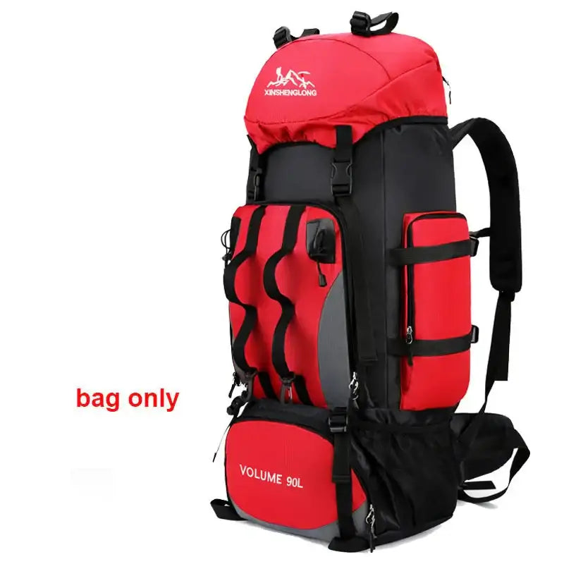 Large Capacity Waterproof Hiking Backpack - Red - 背包