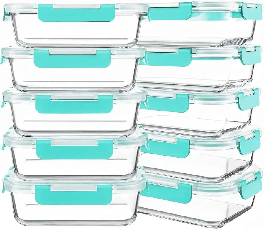 10-Pack 30oz Glass Containers: Airtight Meal Prep Bento Box for Microwave/Dishwasher (Gray) - Take Fire