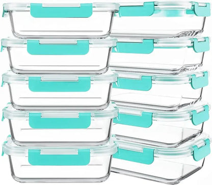 10-Pack 30oz Glass Containers: Airtight Meal Prep Bento Box for Microwave/Dishwasher (Gray) - Take Fire