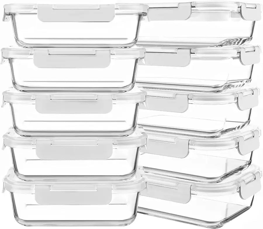 10-Pack 30oz Glass Containers: Airtight Meal Prep Bento Box for Microwave/Dishwasher (Gray) - Take Fire