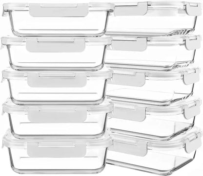 10-Pack 30oz Glass Containers: Airtight Meal Prep Bento Box for Microwave/Dishwasher (Gray) - Take Fire