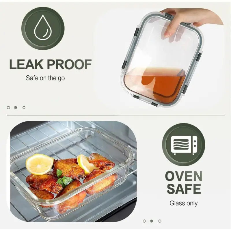 10-Pack 30oz Glass Containers: Airtight Meal Prep Bento Box for Microwave/Dishwasher (Gray) - Take Fire
