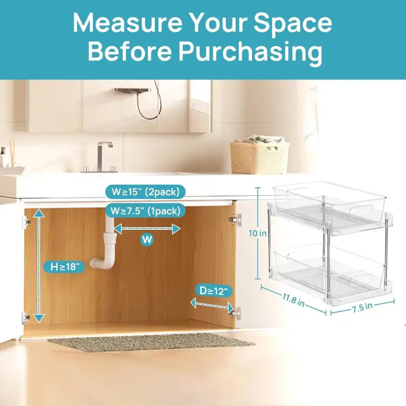 4-Pack Under Sink Organizer: 2-Tier Pull-Out Drawers with Track for Bathroom & Pantry Storage - Take Fire
