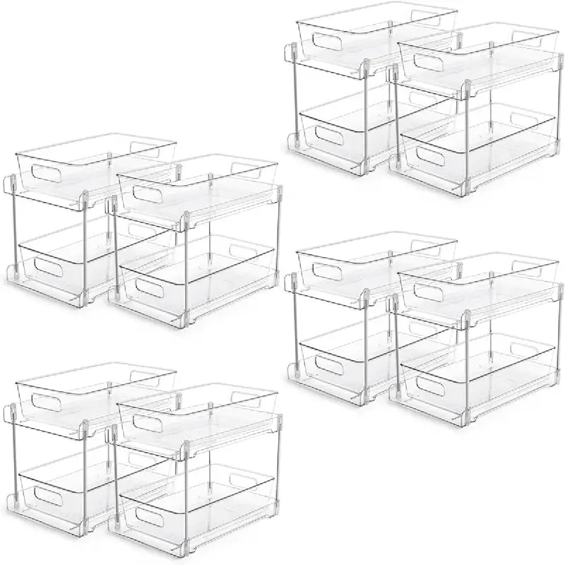 4-Pack Under Sink Organizer: 2-Tier Pull-Out Drawers with Track for Bathroom & Pantry Storage - Take Fire