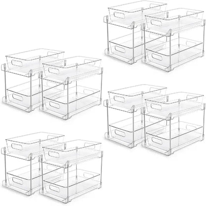 4-Pack Under Sink Organizer: 2-Tier Pull-Out Drawers with Track for Bathroom & Pantry Storage - Take Fire