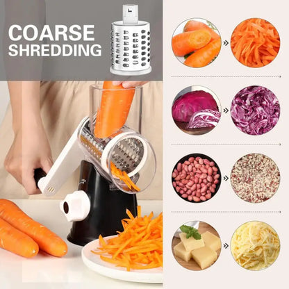 Rotary Cheese Grater with Suction Base: 3 Blades for Cheese, Nuts & Vegetables, Includes Brush (Black) - Take Fire