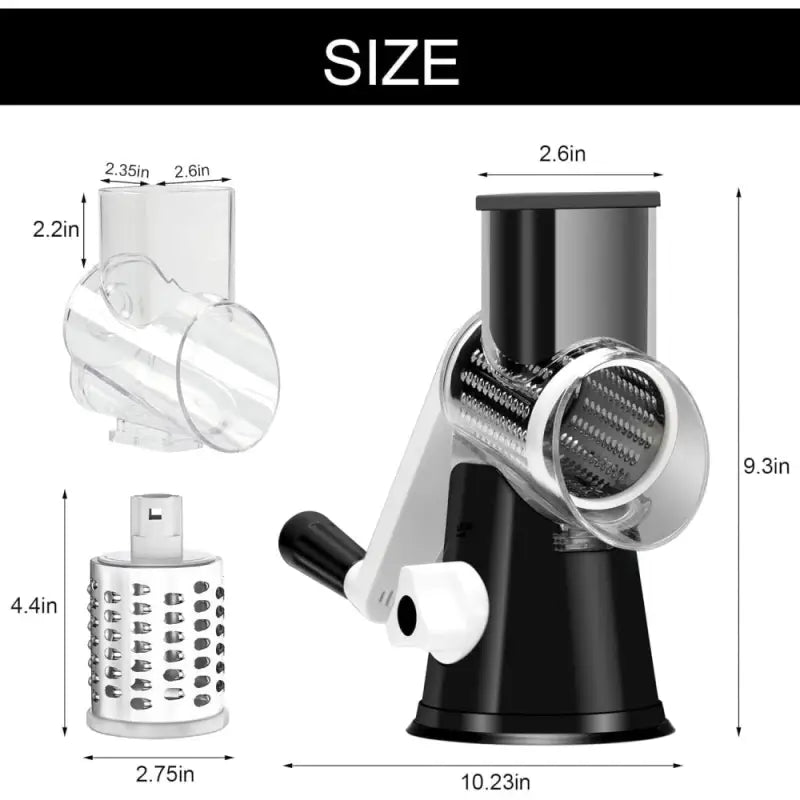Rotary Cheese Grater with Suction Base: 3 Blades for Cheese, Nuts & Vegetables, Includes Brush (Black) - Take Fire