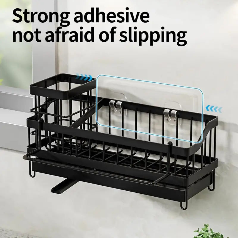 All-in-One Sink Caddy: Sponge & Soap Holder with Non-Slip Brush Storage (Black) - Take Fire