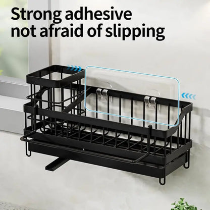 All-in-One Sink Caddy: Sponge & Soap Holder with Non-Slip Brush Storage (Black) - Take Fire