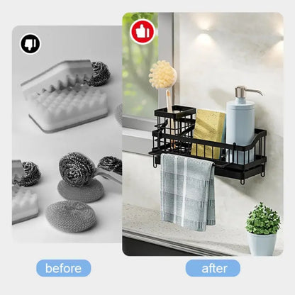 All-in-One Sink Caddy: Sponge & Soap Holder with Non-Slip Brush Storage (Black) - Take Fire
