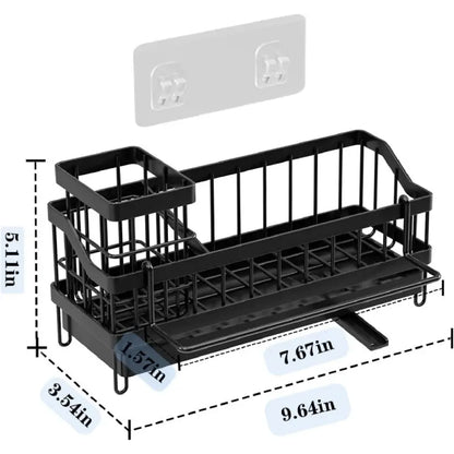 All-in-One Sink Caddy: Sponge & Soap Holder with Non-Slip Brush Storage (Black) - Take Fire
