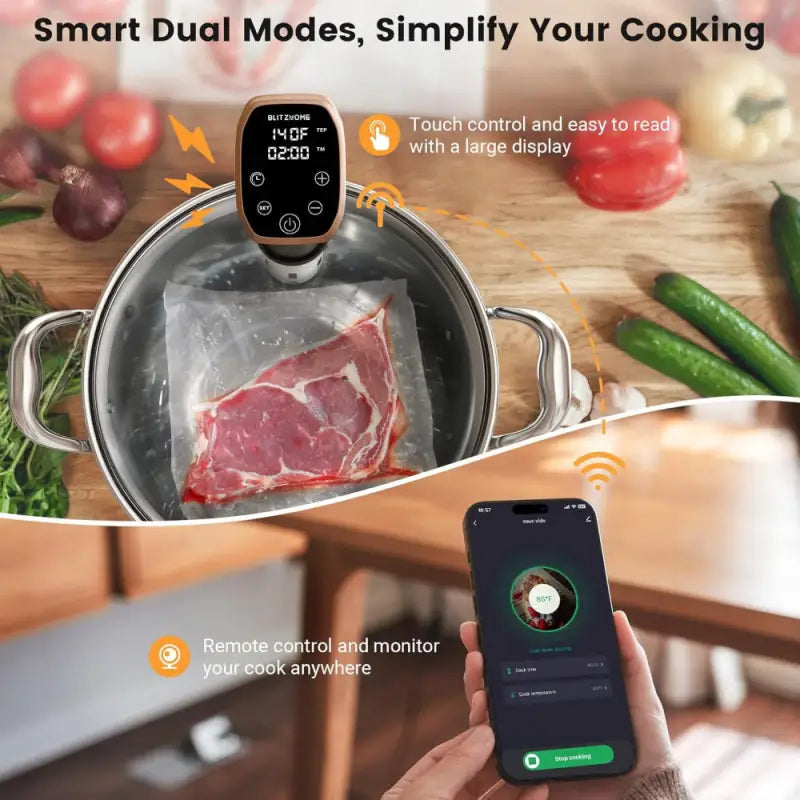 Smart Sous Vide Circulator: WiFi Control & Ultra Quiet Stainless Steel Design with Recipes - Take Fire
